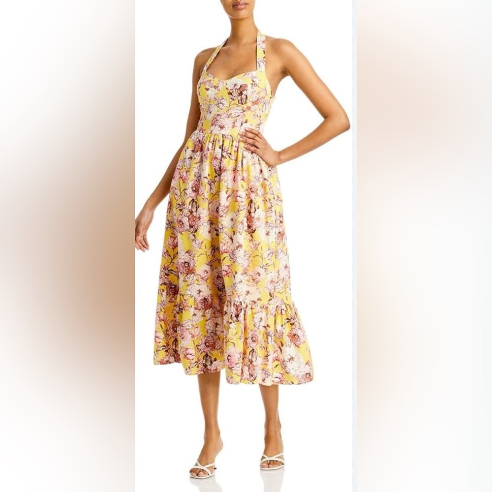 Bardot Floral Midi Dress - Yellow and Pink